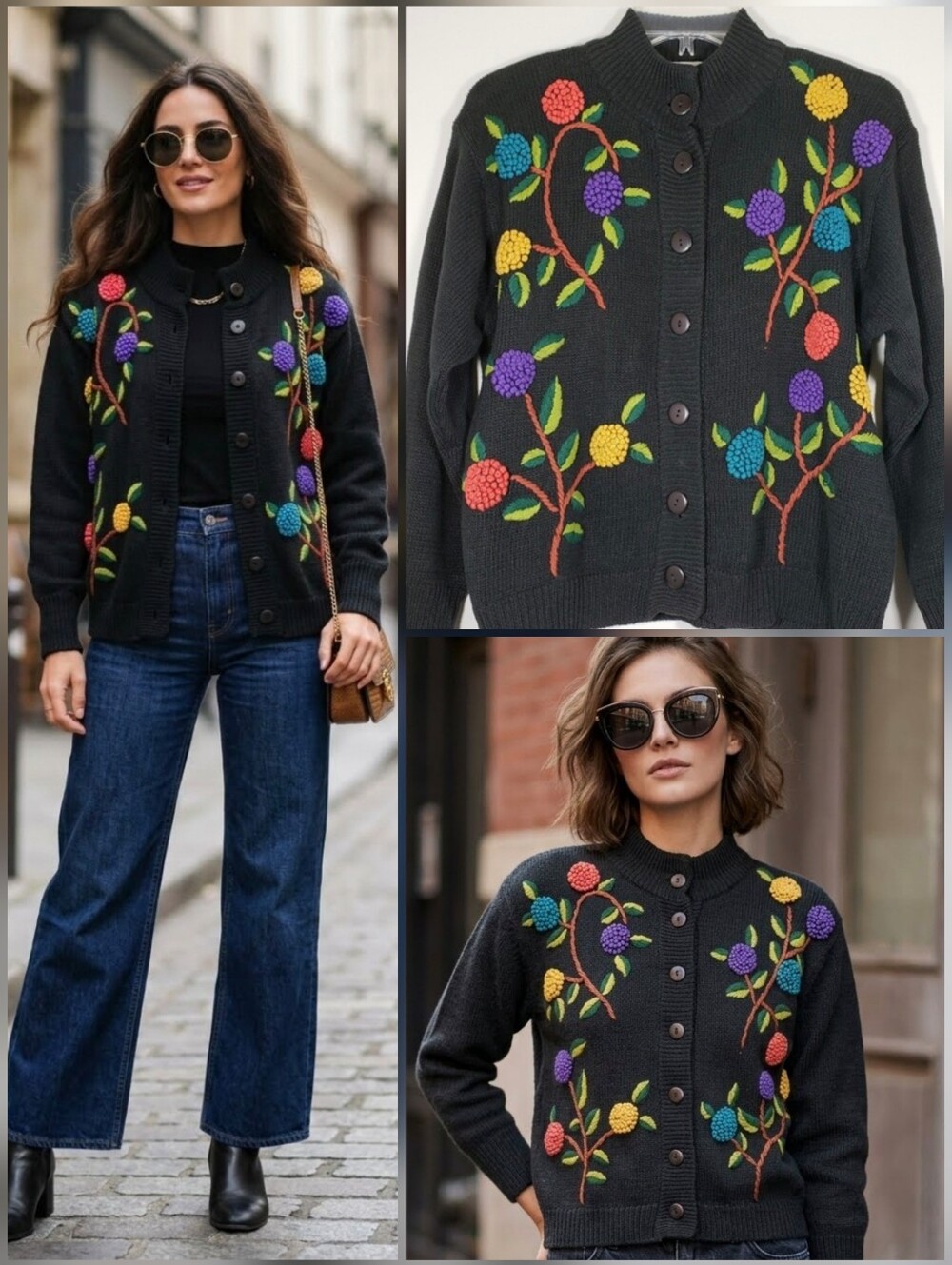 💚Right Fashion black floral embroidered cardigan 🤍MEDIUM